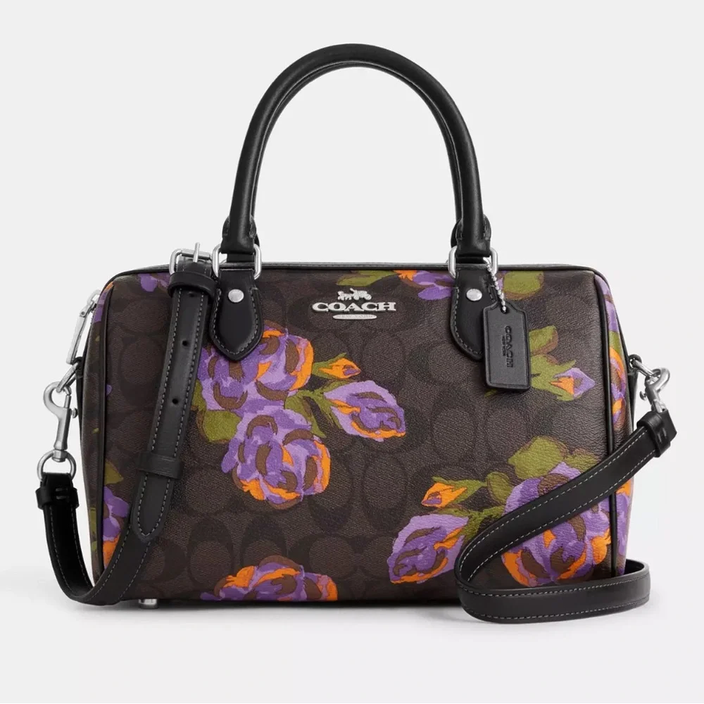 NWT💃Coach Rowan Satchel In Signature Canvas With Rose Print